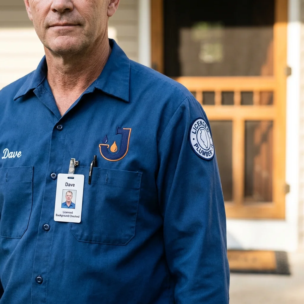 Licensed plumber showing ID badge in Deatsville, AL