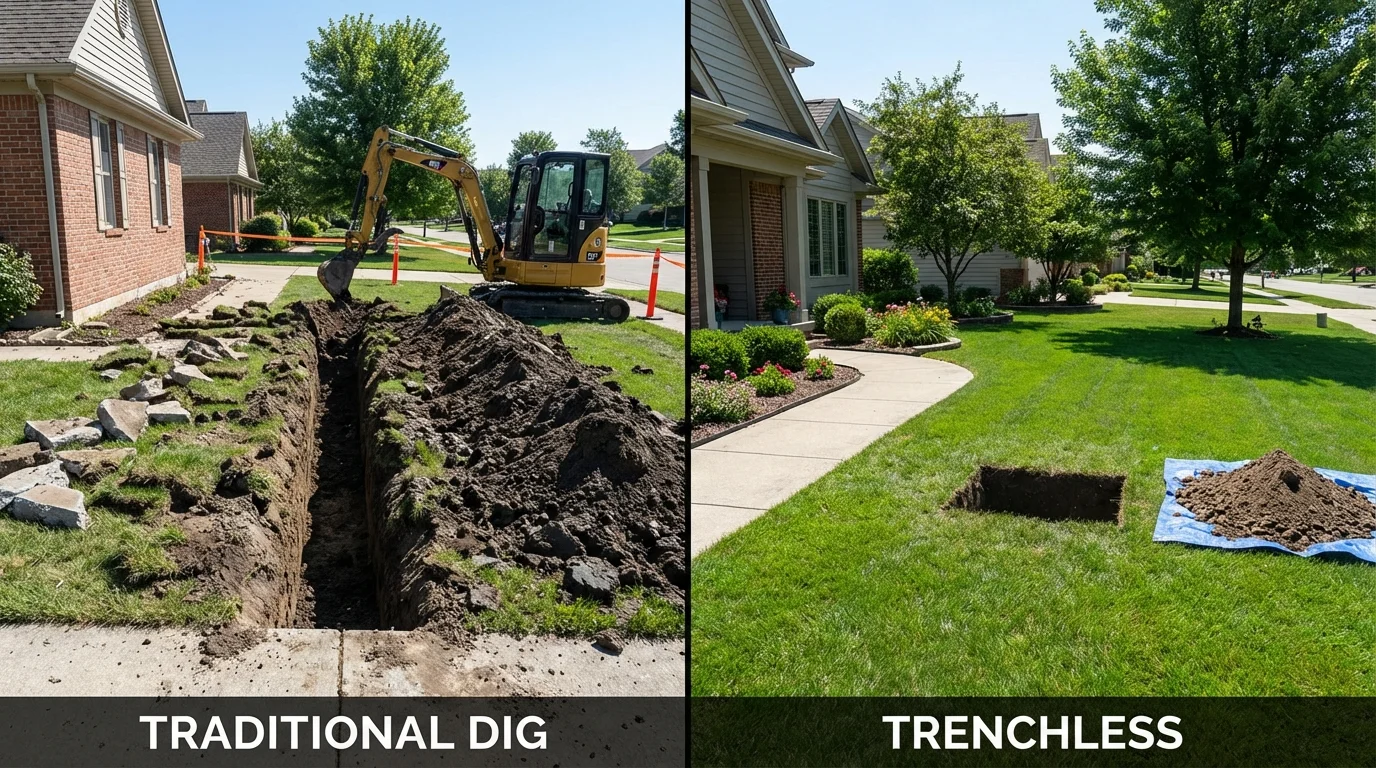 Trenchless sewer repair with minimal yard damage versus traditional excavation in Deatsville, AL